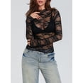 thumbnail image 2 of Bslissey Women's Slim Lace Sheer Tops Long Sleeve Mock Neck See-Though T-shirt Ladies Sexy Fashion Spring Summer Going Out Blouses for Party Streetwear, 2 of 8