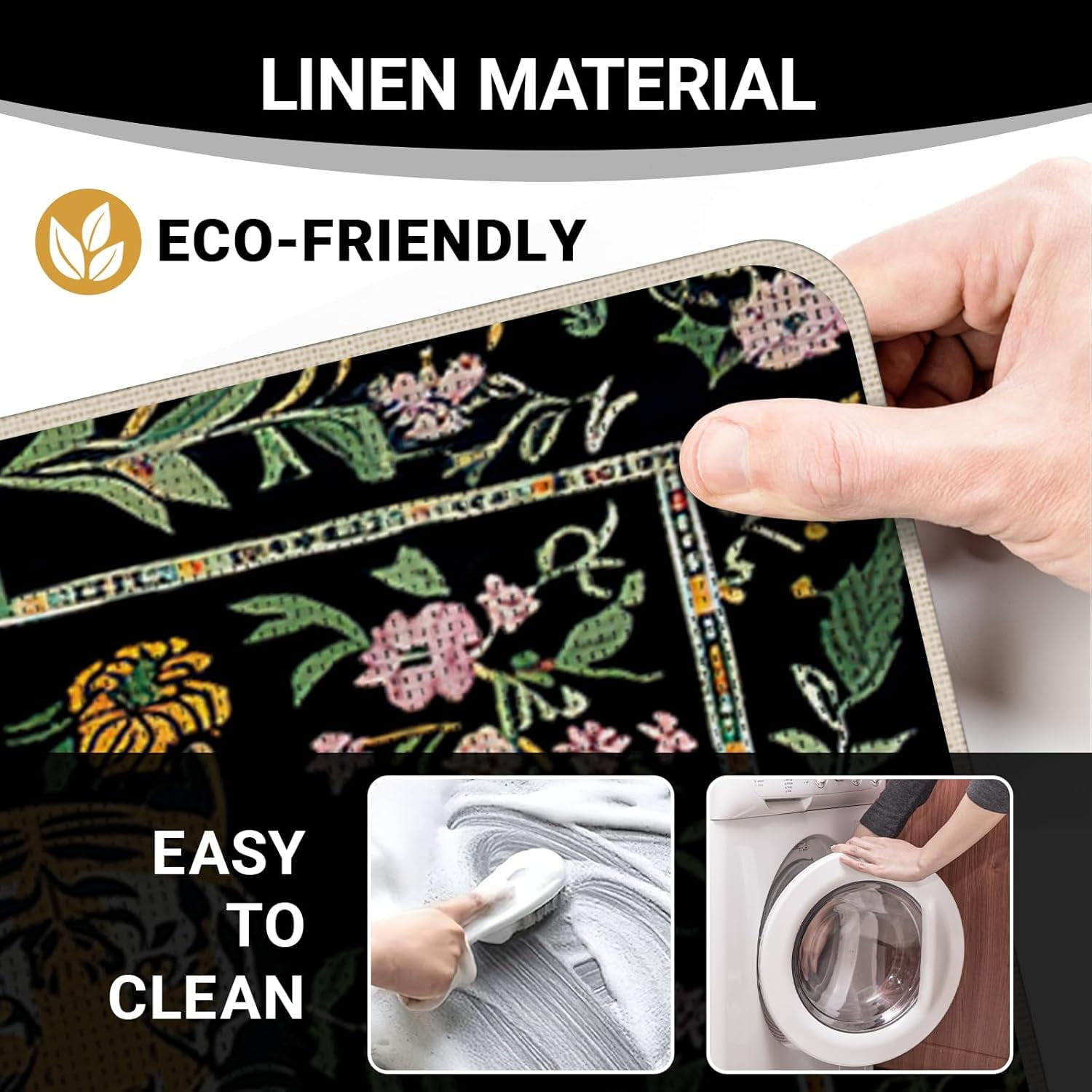 Jungle Tiger Black Welcome Front Door Mat, Tropical Plant Floral Decorative Doormat Non-Slip Floor Entryway Rug, Botanical Low Profile Indoor Outdoor Home Kitchen Decoration 17x29 Inches