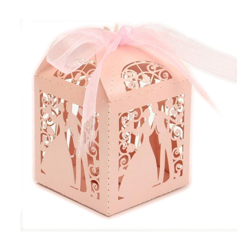 50Pcs Bride and Groom Wedding Favour Candy Boxes Sweets Gift For Guest