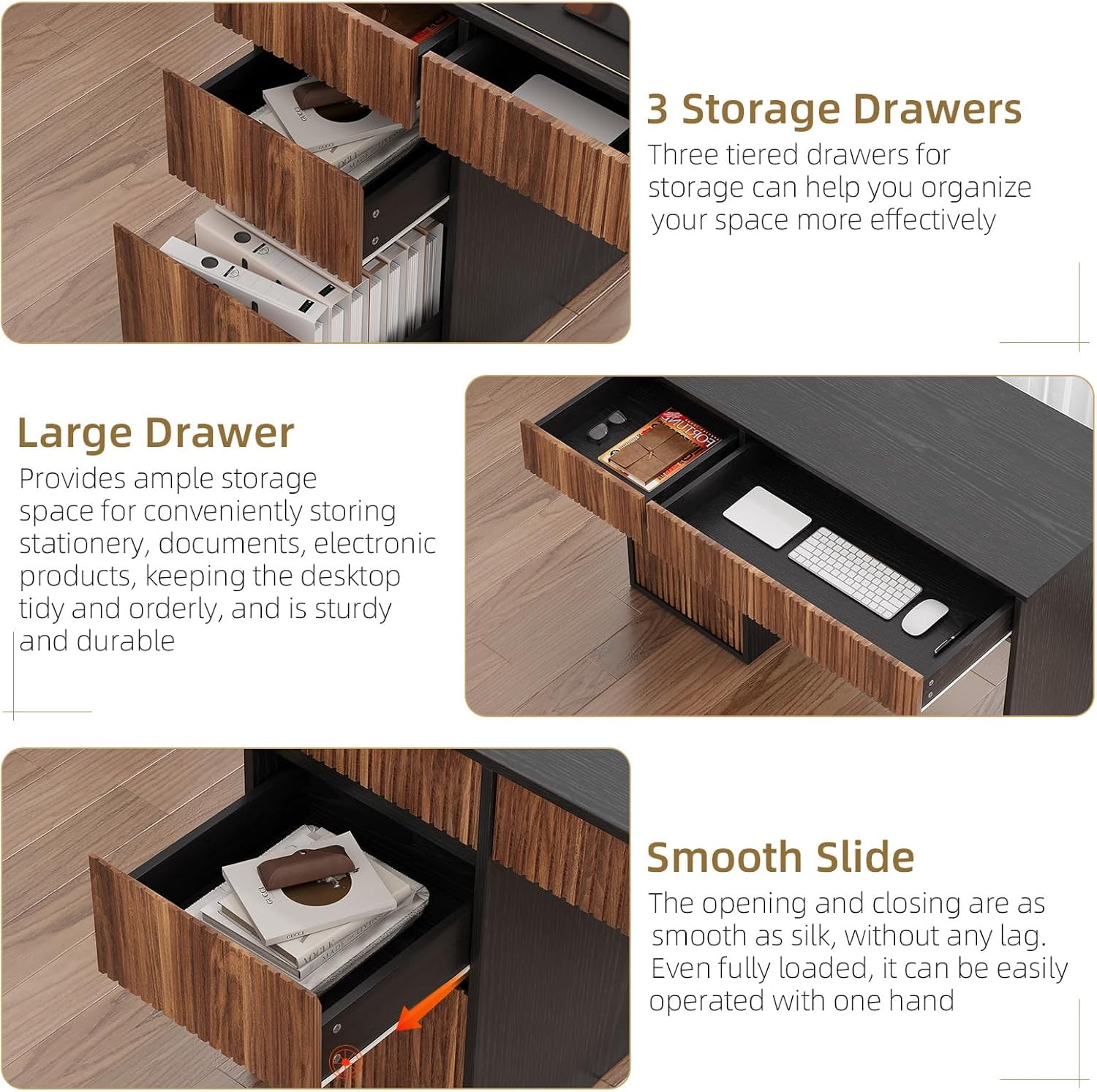 DreamCurship 48 inch Computer Desk with 4 Storage Drawers, Home Office Desks with Hidden Handle, Wooden Desk for Small Spaces, Black
