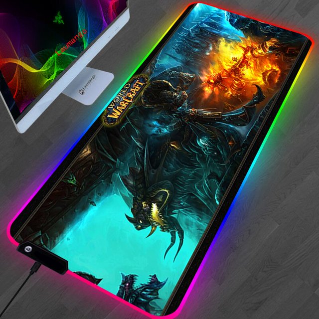 Alfombrilla de ratón RGB World of Warcraft Anime para Gaming, alfombrilla de escritorio para ordenador portátil Varmilo, accesorios para jugadores de PC, alfombra para Gamer LIUWENJING unisex