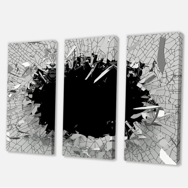 Designart - Abstract Broken Wall 3D Design - Abstract Canvas Wall Art