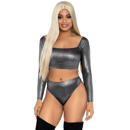 Leg Avenue Women's 2 PC Shimmer Crop Top and Panty Set