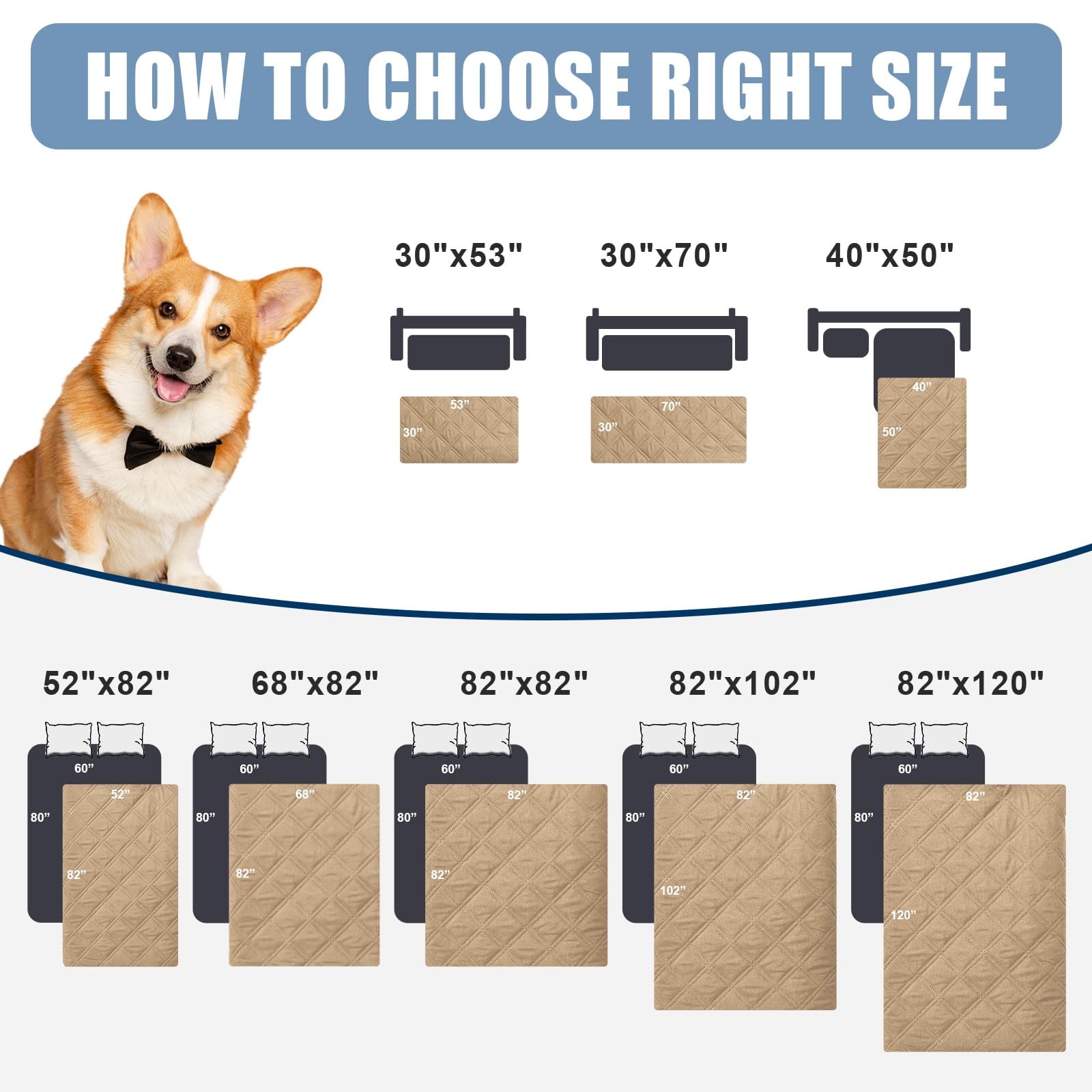 Smiry Waterproof Pet Couch Covers, Washable Dog Blankets for Couch & Bed, Reversible Sofa Cover for Living Room (52x82 Inch, Camel/Beige)