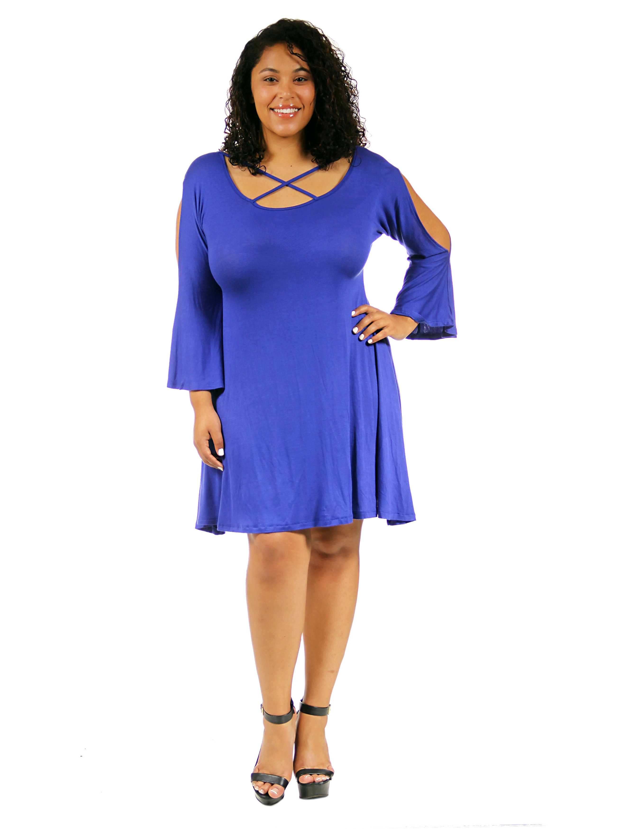 Women's Plus-Size Abstract Neck Split-Sleeve Dress