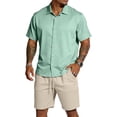 thumbnail image 3 of Mens 2 Piece Sets Short Sleeve Button Down Shirt Mesh Short with Pocket Casual Summer Beach Vacation Outfit Light Green S, 3 of 7