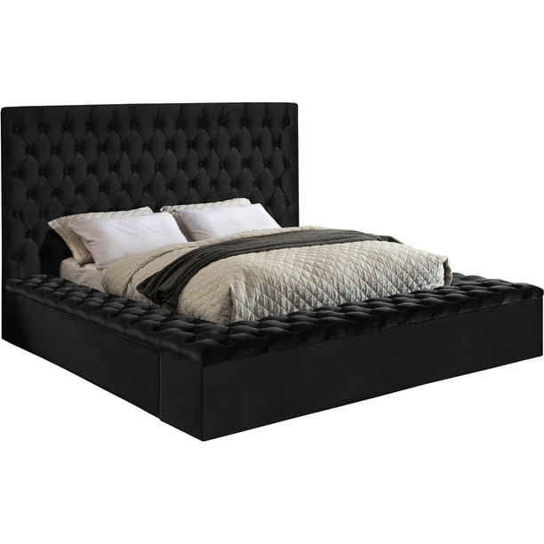 Bliss Black Velvet King Bed 3 Boxes, King Size Velvet Tufted Bed