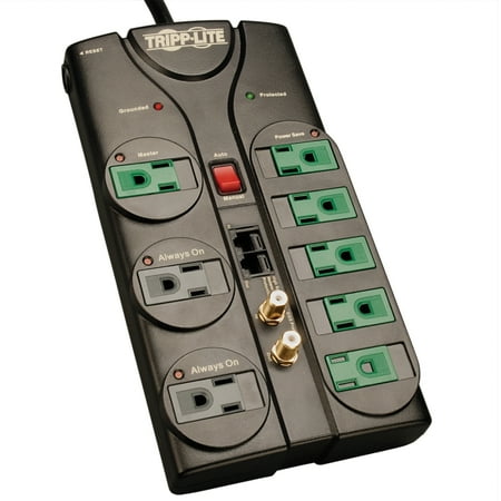 Ultra 8 Outlets Surge Suppressor - Tripp Lite ECO-SURGE AV88SATG Energy-Saving Surge Suppressor with 8 Outlets, Telephone/Network Line and Coaxial Line Protection, 8'
