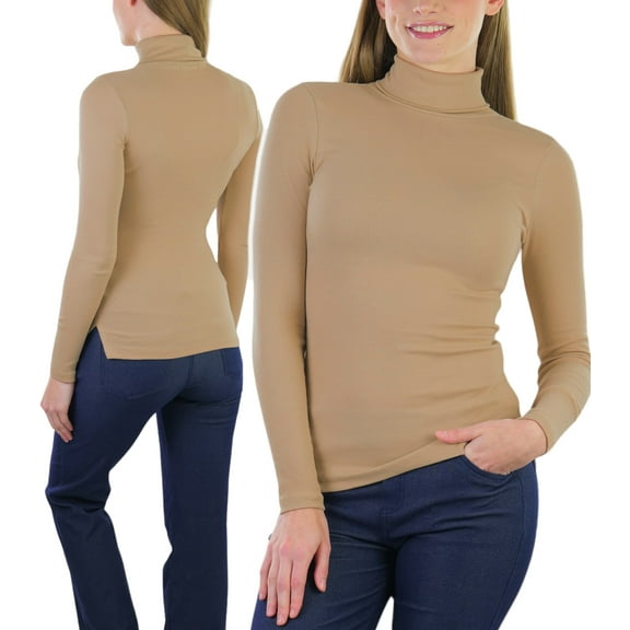 ToBeInStyle Women's Soft Cotton Long Sleeve Turtleneck Sweatshirt - New Camel - 2X