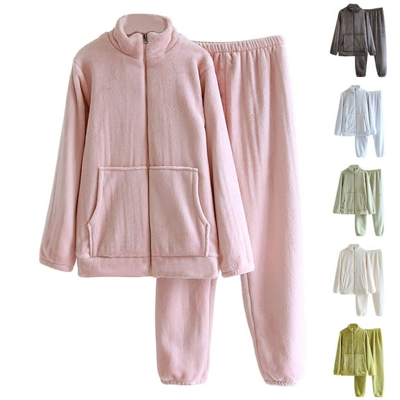 Fewfanhot Pajama Set for Women Soft Comfy Fleece Pjs Pullover Pants Loose Plush 2 Piece Sleepwear Fuzzy for Winter