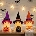 thumbnail image 2 of Halloween Ghost Light Decoration – Set of 3 Ceramic Ghost Figurines with Colorful Hats for Tabletop, Porch, Shelf & Party Decor, 2 of 5