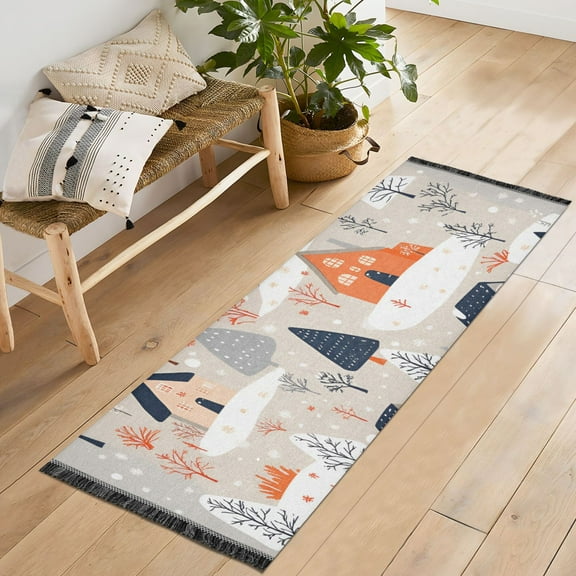 Yayeee Runner Rug for Bedroom 2'x6' Machine Washable Hallway Non Slip Mat, Cartoon Gray Houses