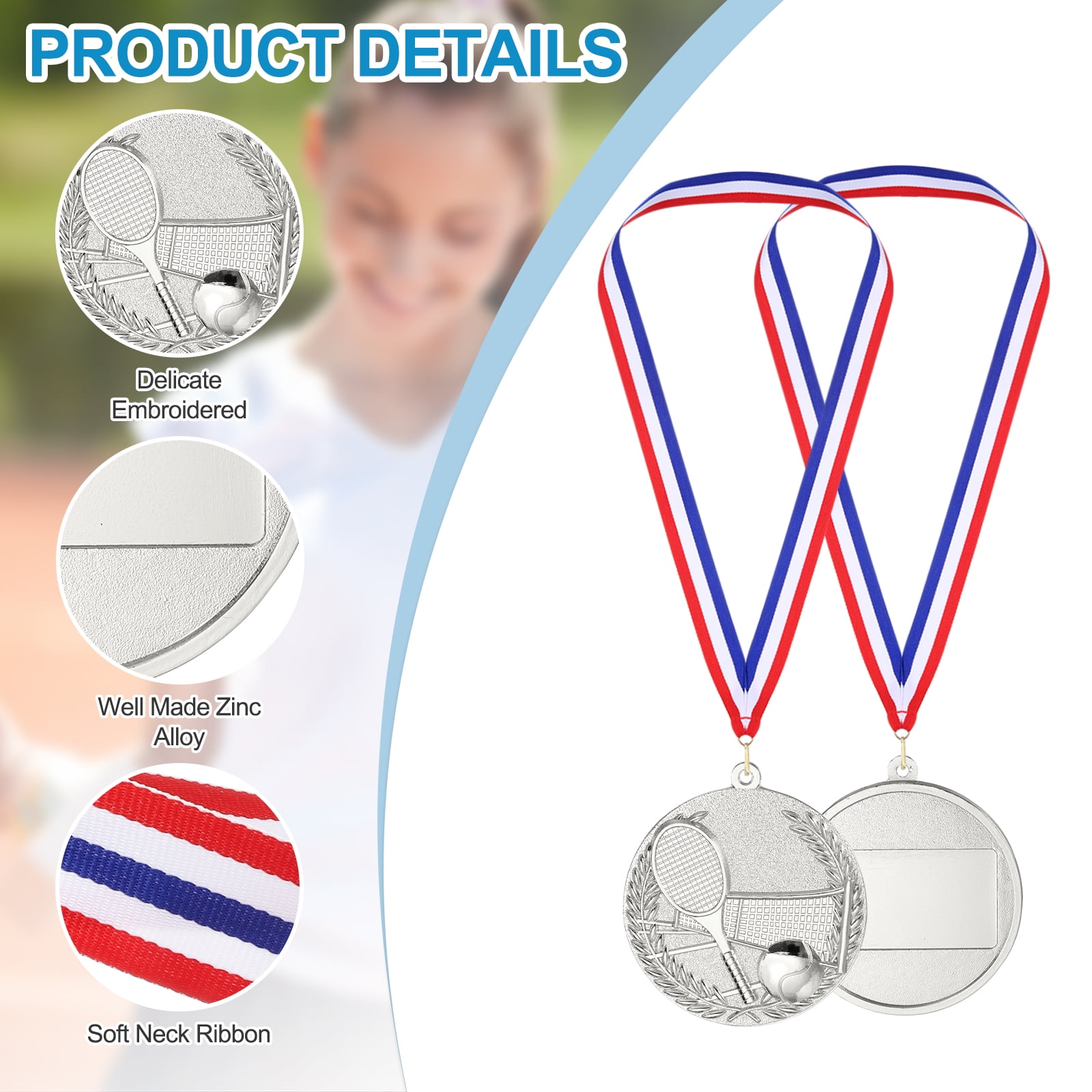 Uxcell 2.7" Silver Tennis Medals, 3Pcs Tennis Award Medals