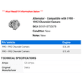 thumbnail image 2 of Alternator - Compatible with 1990 - 1992 Chevy Camaro 1991, 2 of 2