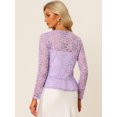 thumbnail image 3 of Cárdigan corto con lazo en la parte delantera para mujer Dobladillo con volantes Top transparente de encaje floral Morado Claro XL, 3 of 6