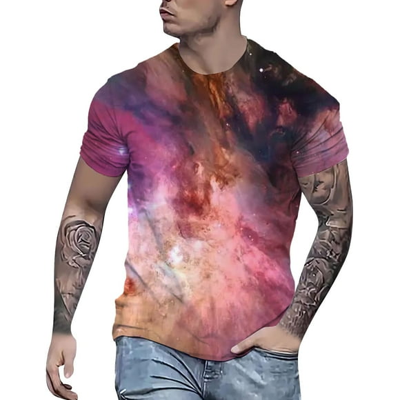 YDLCAFD Men's Fashion Star Themed Printed Short Sleeved Casual And Comfortable T Shirt