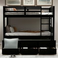 Espresso Twin Bunk Bed with Ladder, Safety Rail, Twin Trundle Bed with