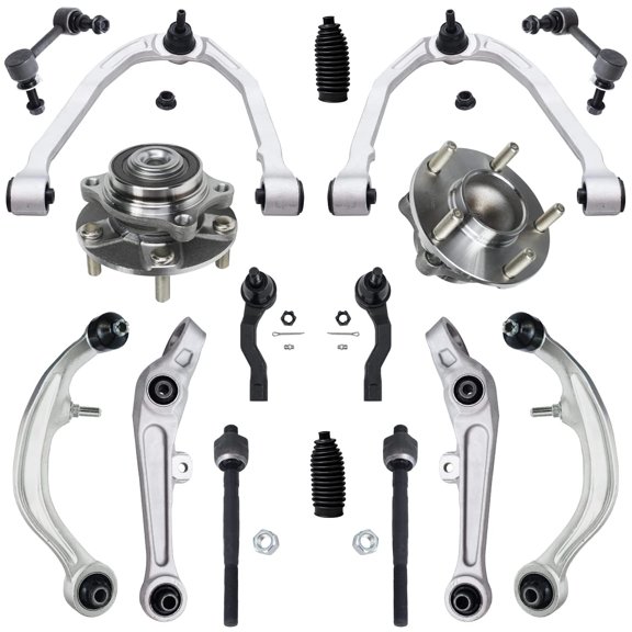 Detroit Axle - RWD Front End 16pc Suspension Kit for 03-04 Infiniti G35 Nissan 350Z 6 Upper Lower Control Arms 2 Wheel Bearing Hubs 2 Sway Bars 4 Tie Rods 2003 2004 Replacement