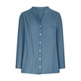 thumbnail image 4 of Ohufall Women's Adjustable Long Sleeve Shirts Summer Lightweight Loose Cotton Linen Tops Fashion Solid Casual Pocket Button Down V-Neck Blouses for Women, 4 of 5