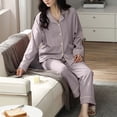 thumbnail image 5 of SWSMCLT Women's Long Sleeve Pajamas 2 Piece Loose Lounge Set Pjs Fall Comfy Basic Button Ankle Pocket Soft Purple X-Small, 5 of 5