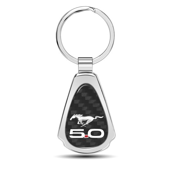Ford Mustang 5.0 Real Black Carbon Fiber Chrome Metal Teardrop Key Chain