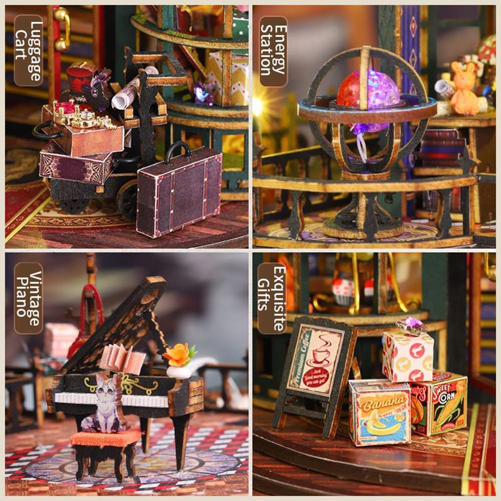 DIY Miniature House Kit Vintage Steam Train Building Model Tiny Home Kit with Music Mini House Build Craft Kits for Adults Home Decor Creative Gift for Family/Friends