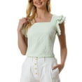 thumbnail image 1 of INSPIRE CHIC Hauts à Carreaux pour Femme Col Carré Manches Courtes Volantées Blouse d'Été S Vert, 1 of 6