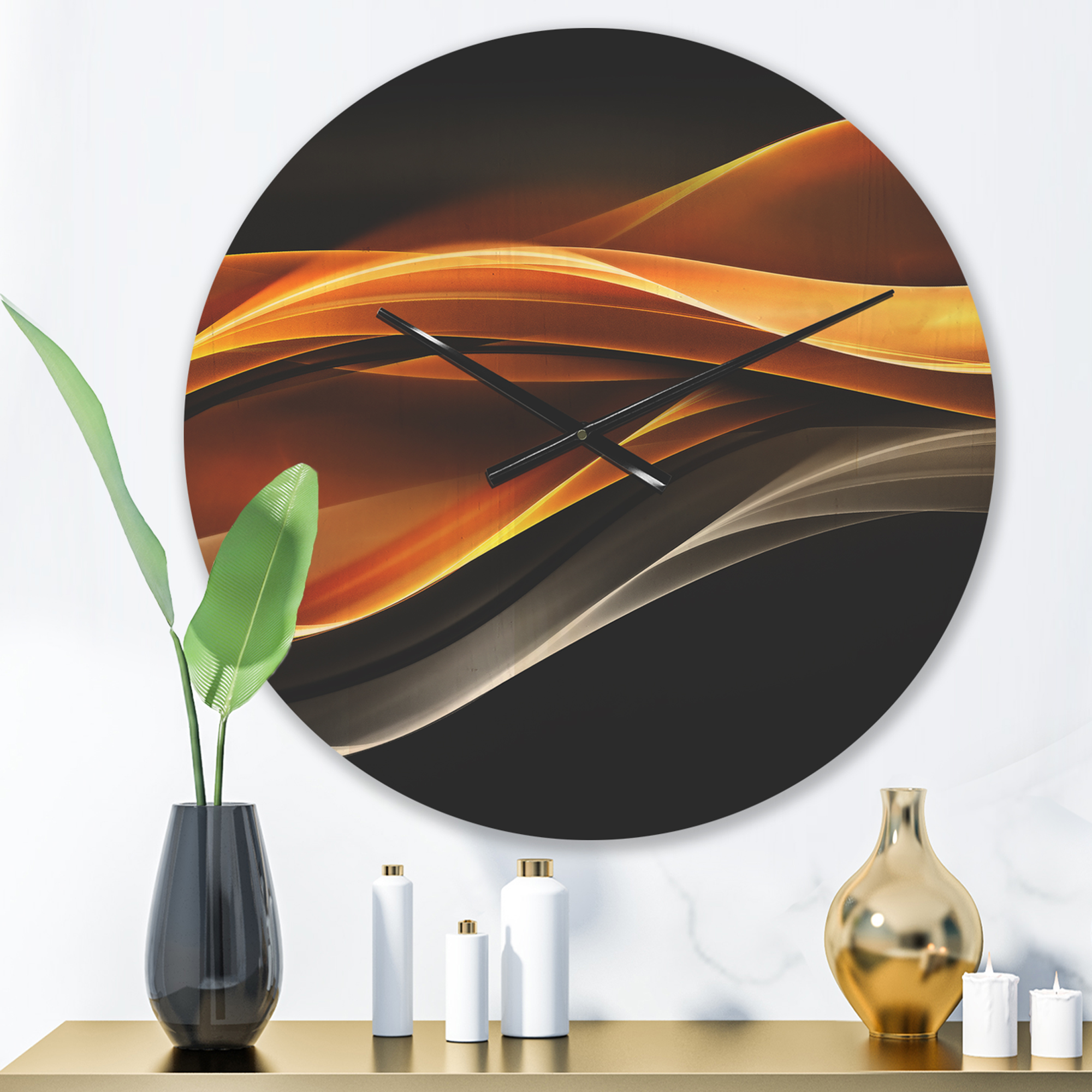 Designart 'Gold Silver Inward Lines On Black' Modern Wood Wall Clock