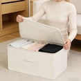 thumbnail image 1 of Weloille Home Large Capacity Foldable Storage Box 1 Piece, Beige Zippered Storage Container for Clothes and Toys, and Spacious Storage Box for Organization, 1 of 6