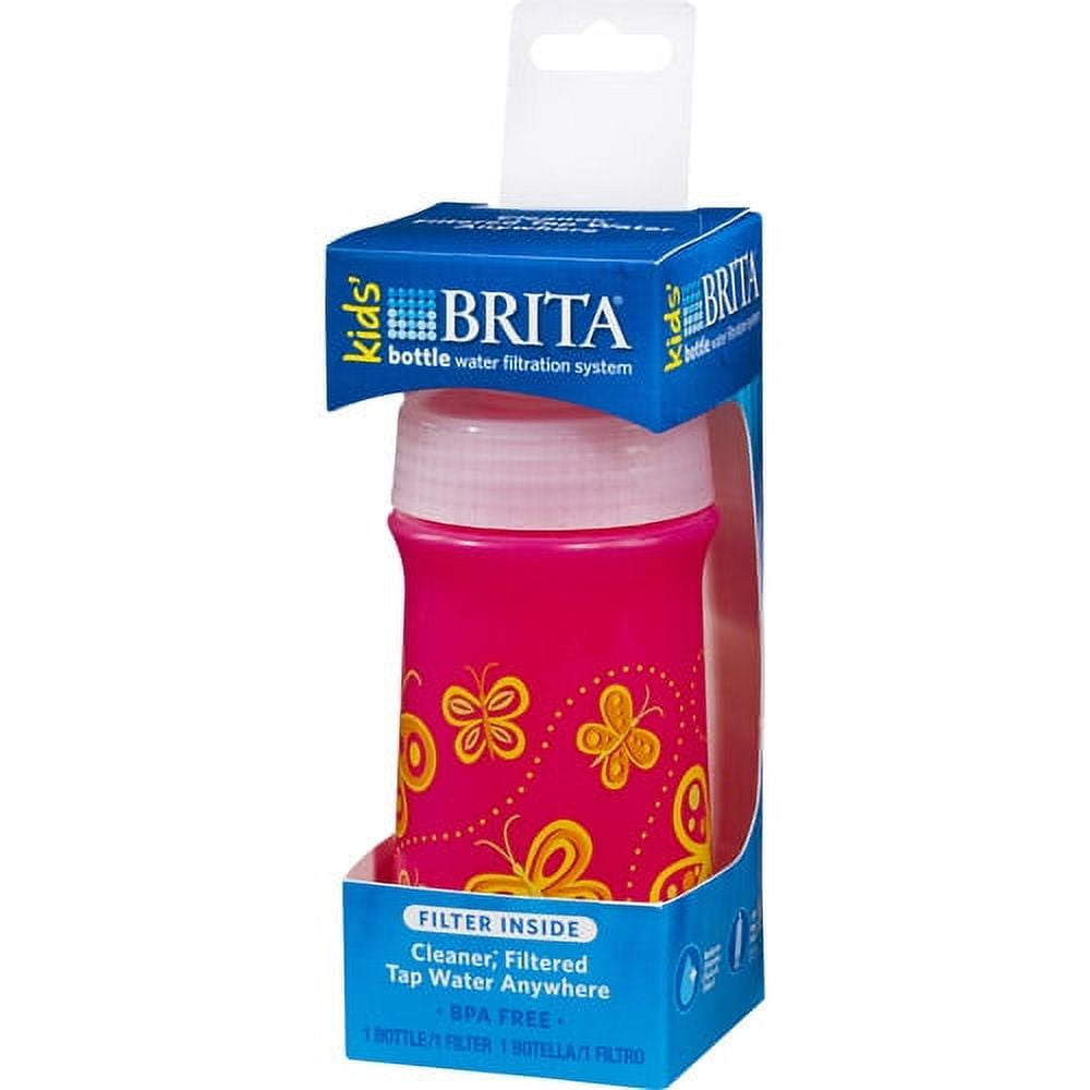 Brita Soft Squeeze Water Filter Bottle For Kids, Pink Butterflies, 13  ounce, BPA Free 