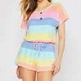 thumbnail image 1 of Kelon Ensembles de Pyjama pour Femmes en Solde Pyjamas Mixtes pour Femmes Femmes Filles Mode à Rayures Imprimé Manches Courtes Shorts Pyjama Décontracté Ensemble, 1 of 9