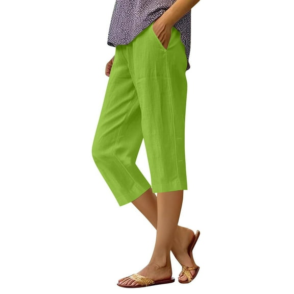 RPVATI Cargo Capris for Women With Pockets Cotton Linen Summer Casual High Waist Capri Pants 2025 Straight Leg Plus Size Beach Cropped Pants Green XL