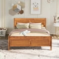 thumbnail image 2 of Queen Size Wood Platform Bed, BTMWAY Solid Wood Bed Frame with Headboard and Footboard, Wooden Slats Support, Modern Queen Bed Frame for Adults, No Box Spring Needed, 87''X62.5''X35.4'', Oak, 2 of 8