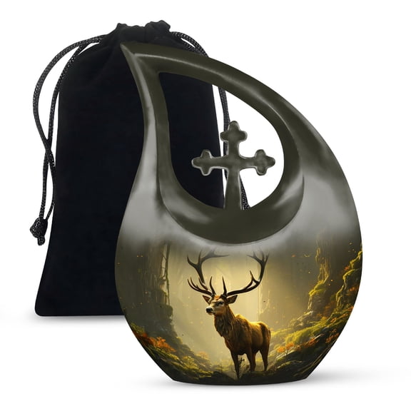 JAGSHASHI Deer Burial Urn For Ashes - Funeral Urns For Men - Urns For Adult Female Ashes - Unique Urns For Human Ashes - 10 Inch With Velvet Bag - Urn Ash Adult Male - Burial Cremation Urns