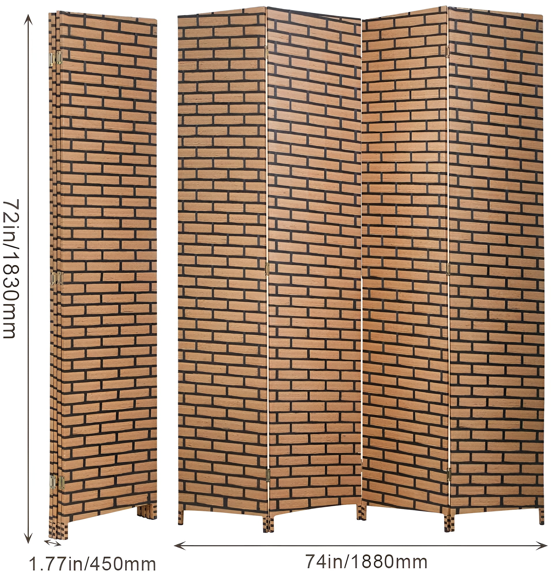 4-Panel Room Dividers and Folding Privacy Screens Partition Walls for Bedroom Wooden Screen Divider Portable Freestanding Privacy Wall, Brick