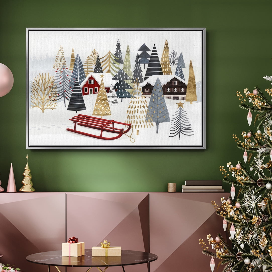 Christmas Chalet Collection A - Framed Gallery Wrapped Holiday Canvas - 27 x 41 - Silver Frame