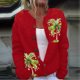 thumbnail image 1 of Cárdigan de punto con estampado de palmeras navideñas para mujer, top de poliéster para mujer, 1 of 3