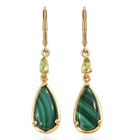 Womens Brown Ion Plated - Mix Metal ION Plated Pear Malachite Peridot Dangle Drop Earrings Gift Jewelry for Women
