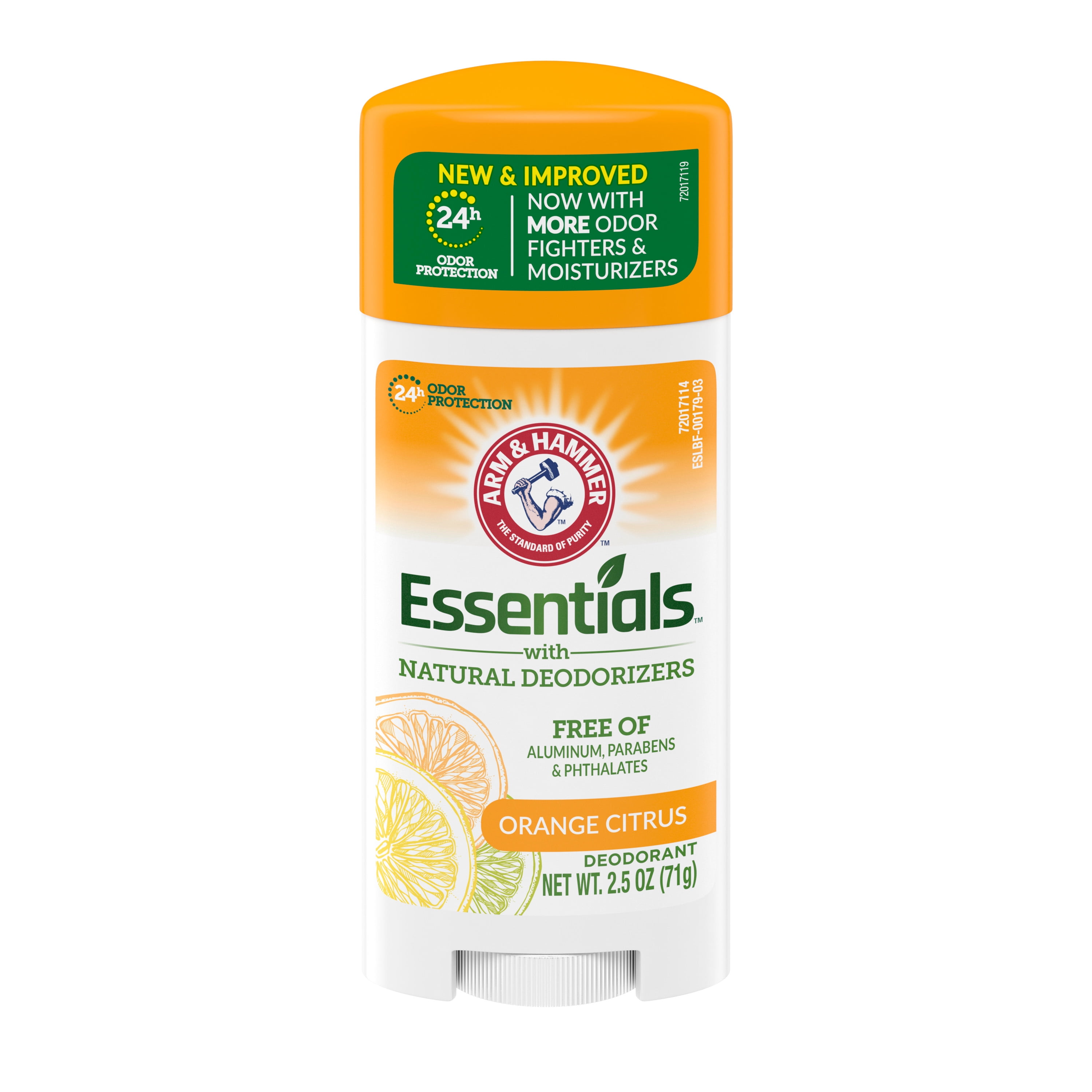ARM & HAMMER Essentials Deodorant Crisp Orange Citrus Solid Oval 2.5oz Made with Natural