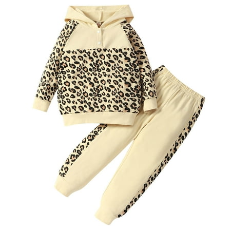 

ASEIDFNSA Toddler Girl Summer Outfits Romper Girl Outfits Size 6 Toddler Boys Girls Long Sleeve Leopard Prints Hoodie T Shirt Tops Pullover Pants Outfits