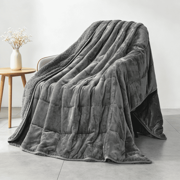 Anjee Adult Weighted Blanket 60"x80" for All Seasons, Ultra Cozy Fleece Reversible Heavy Blanket for Bed, Sofa & Chair, for Better Sleep, 15 lbs Gray