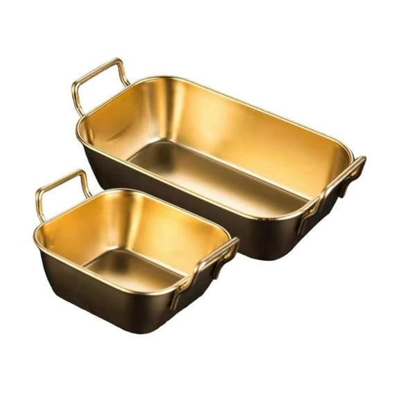 WeiLaiKeQi 2 Pieces Stainless Steel Serving Tray Household Snack Container for Barbecue Gold