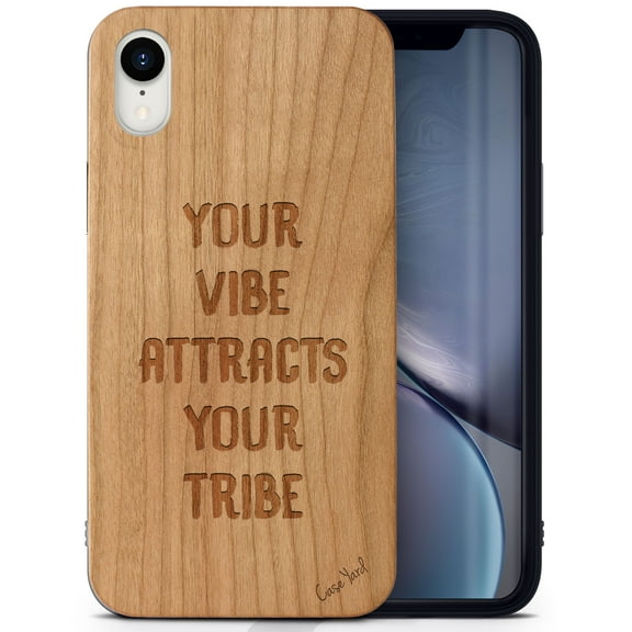 Case Yard Wooden Case Outside Soft TPU Silicone, Slim Fit Shockproof Wood Protective Phone Cover for Girls Boys Men and Women, Supports Wireless Charging Vibe Attracts Tribe Design case for iPhone-XR