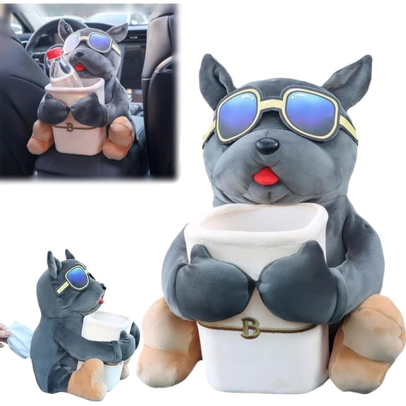 2-in-1 Plush Car Trash Can and Tissue Box, Cartoon Animal Design