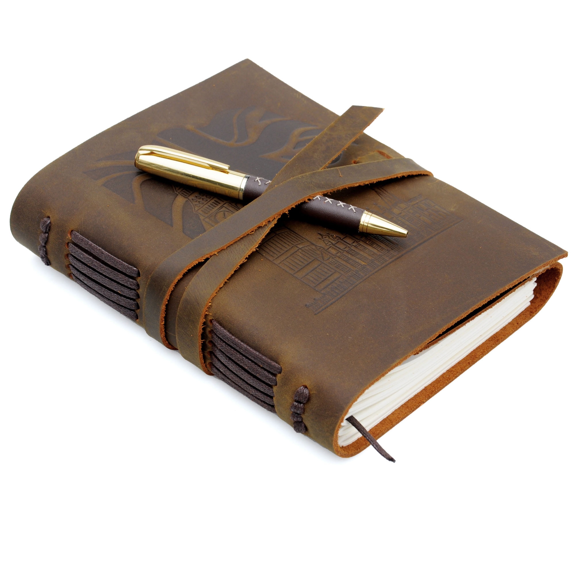 Leather Bound Journal for Men and Women, Handmade Gift Set with Union Jack Flag and Big Ben Embossed Journal and Stylish Pen, Vintage and Classic, Notebook, Sketchbook, Planner Diary (300 Pages) 8x6"