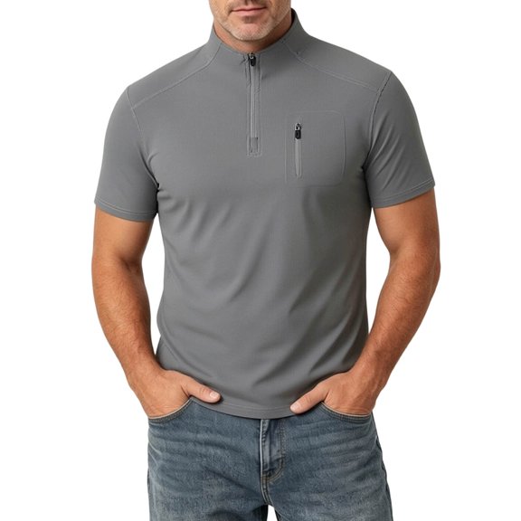 SAWOBUUN Mens Short Sleeve 1/4 Zip Shirt Quick Dry Breathable Stand Collar Top Lightweight Athletic Work T-Shirt