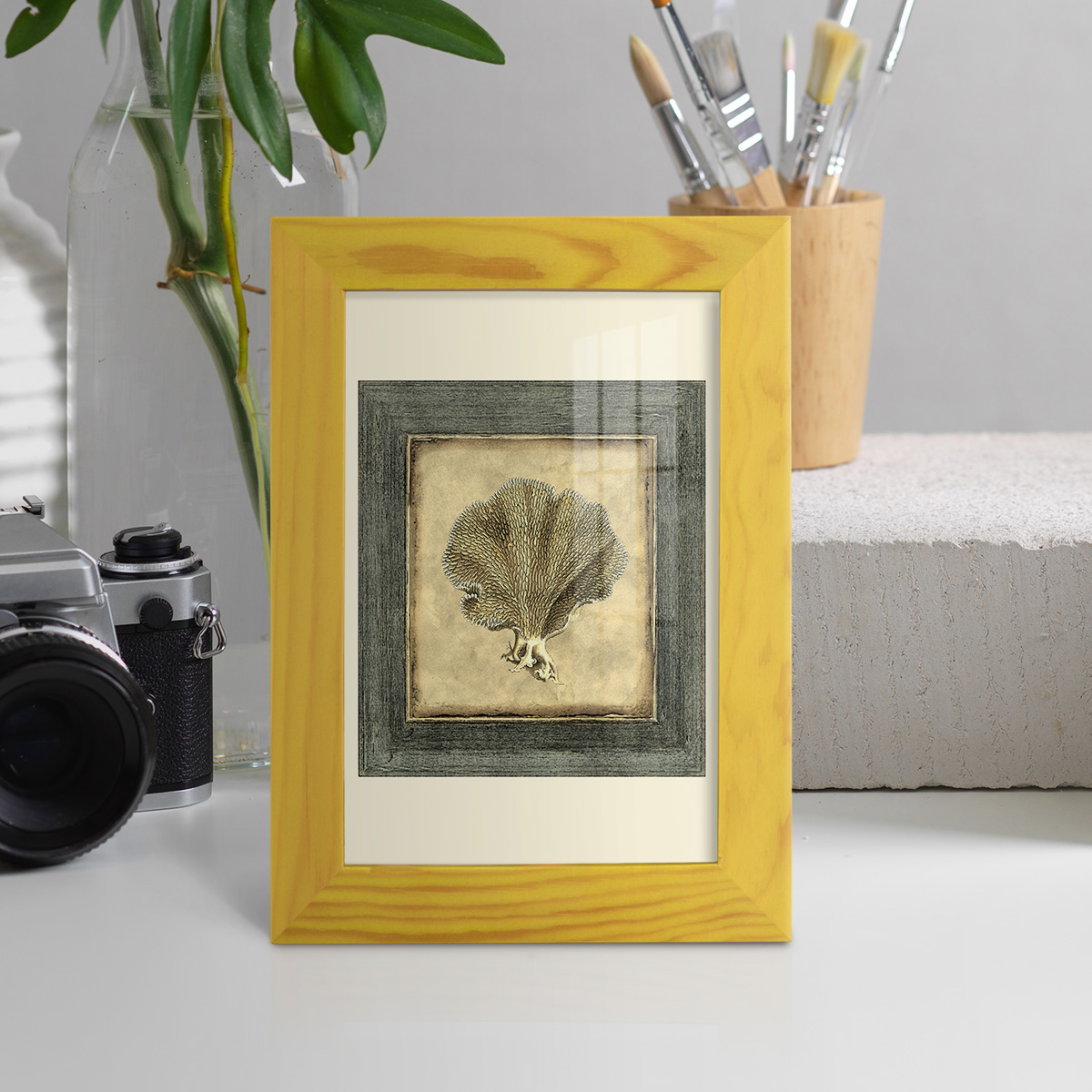 Mini Exotic Coral VI (U) - Framed Print w/glass - Sunflower Yellow
