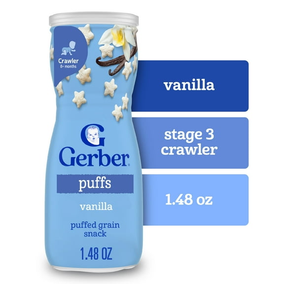 Gerber Snacks for Baby Grain & Grow Puffs, Vanilla, 1.48 oz Canister (6 Pack)