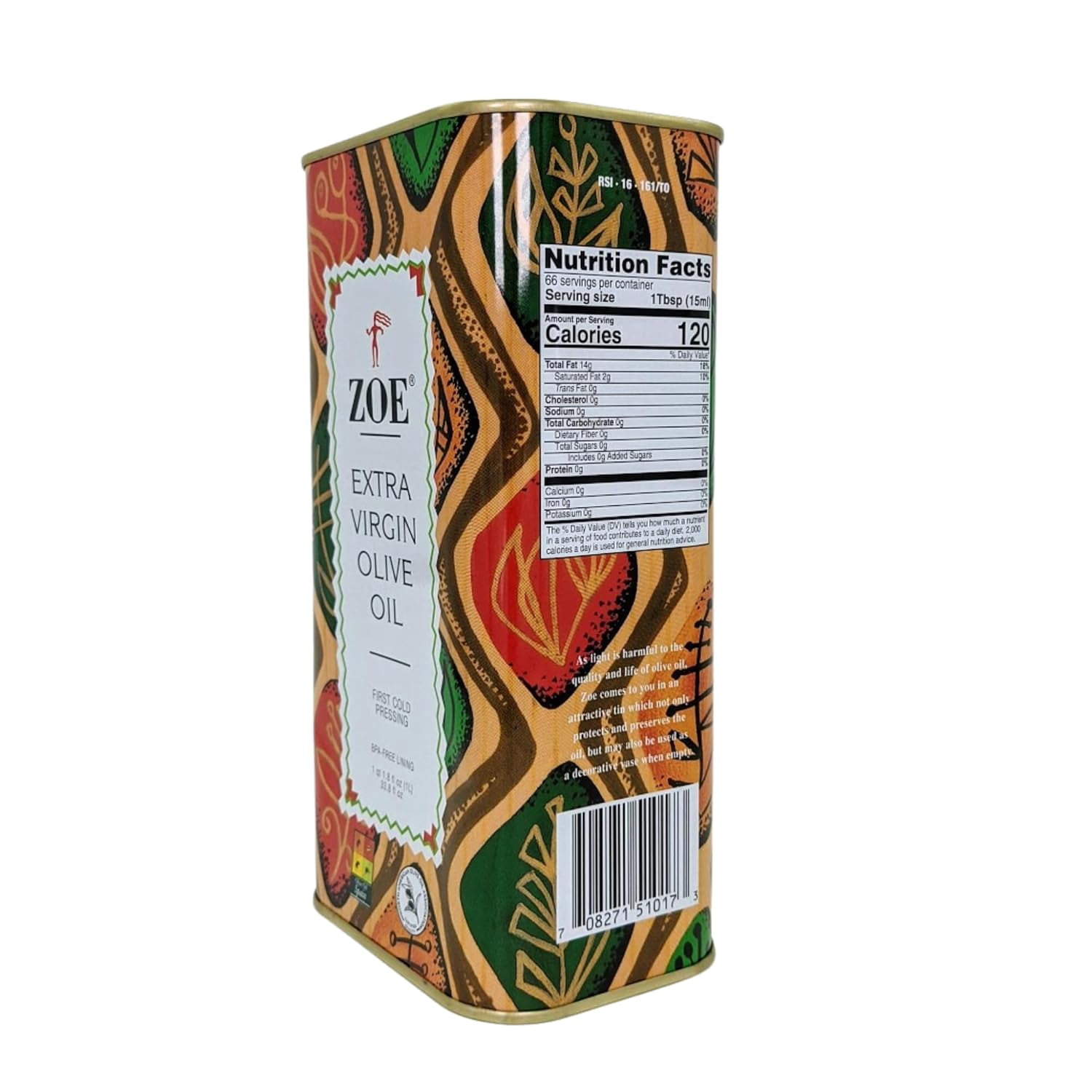 ZOE Extra Virgin Olive Oil 1L (33.8 fl oz), First Cold-Pressed