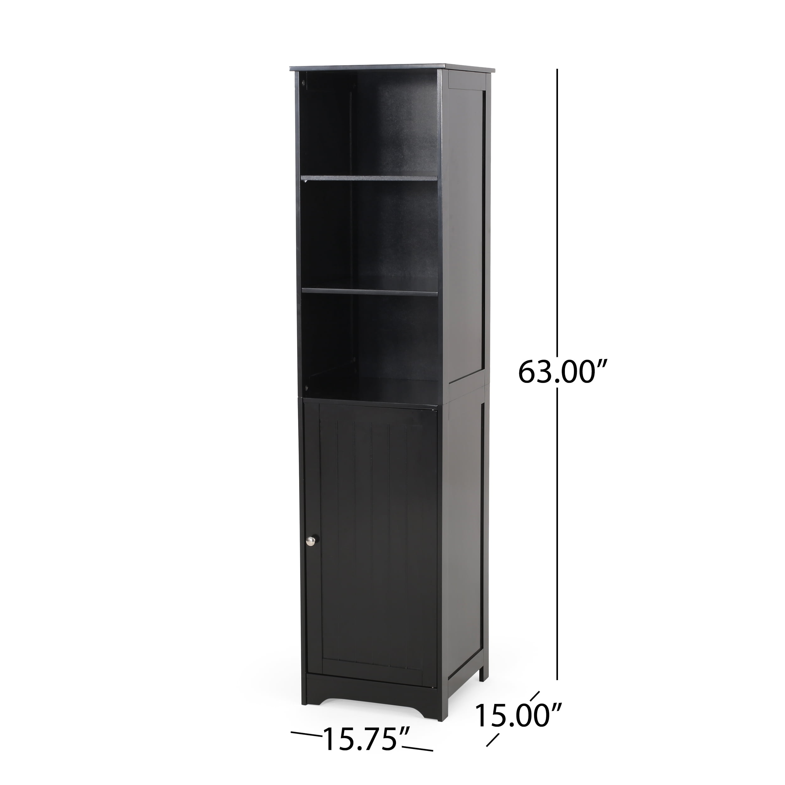 Noble House Yehuda Modern Free Standing Bathroom Linen Tower Storage Cabinet, Black